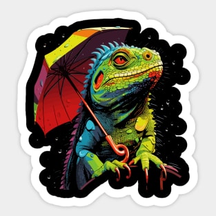 Iguana Rainy Day With Umbrella Sticker